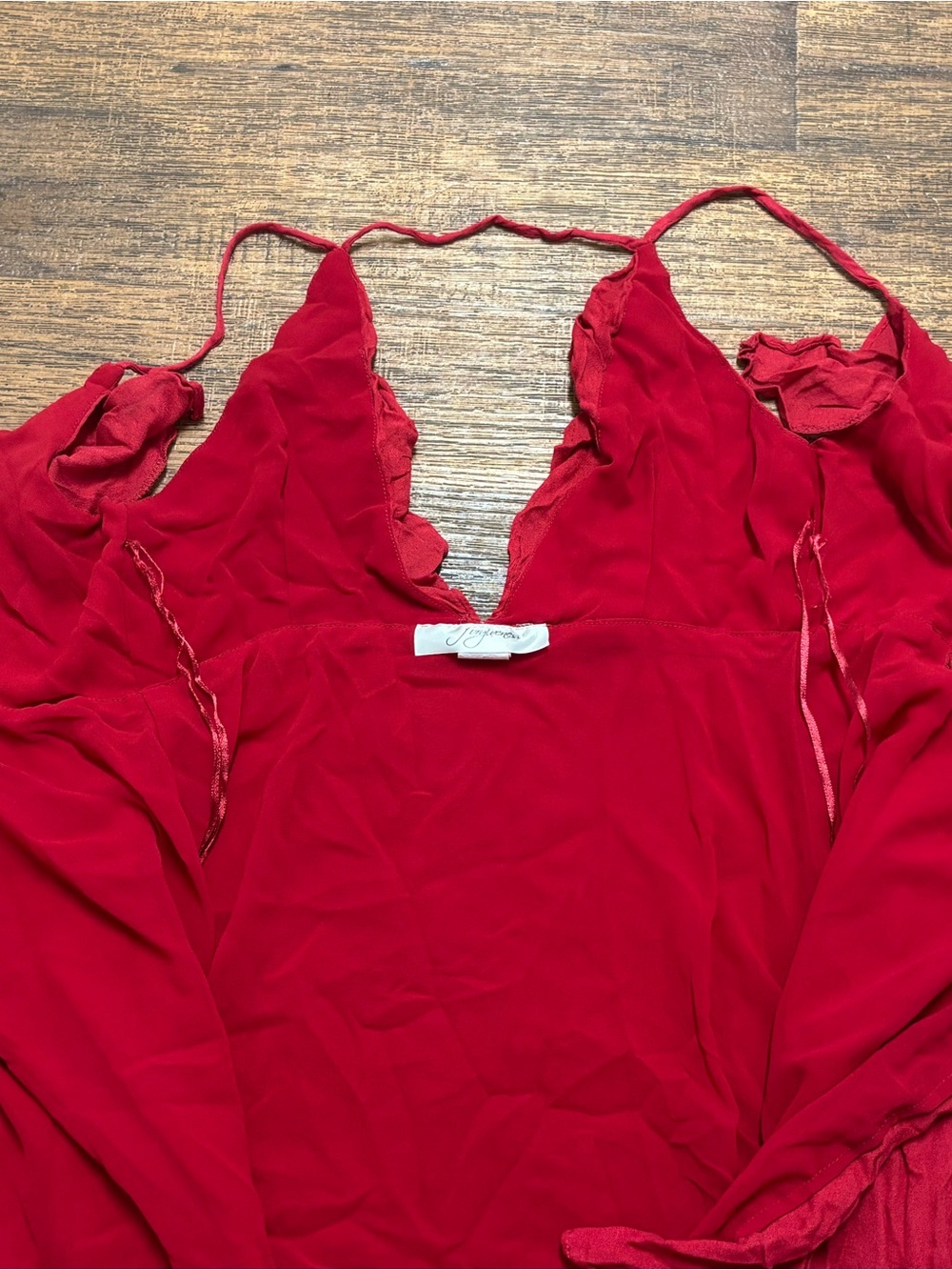 Red Ruffle V-Neck Mini Dress - Picture 4 of 7